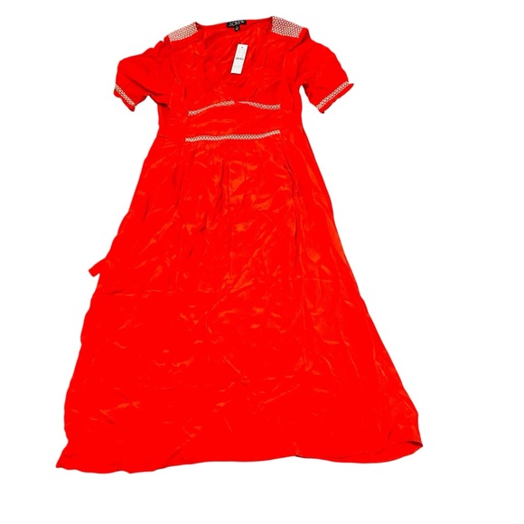 NWT J. Crew Smocked-trim Midi Dress Crepe de Chine Vintage Red - Picture 6 of 14